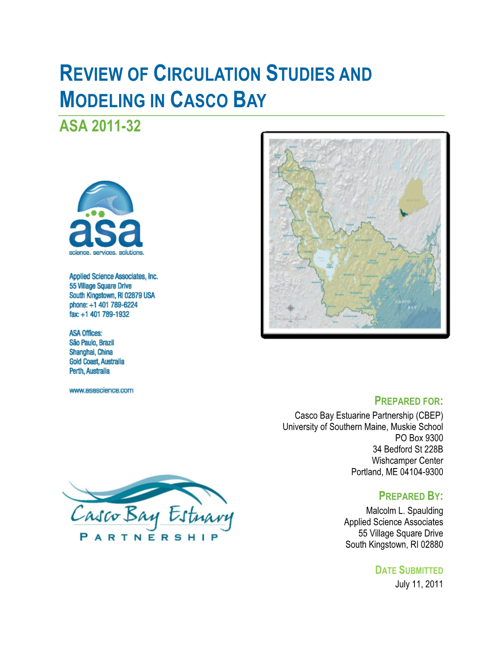 Review of Circulation Studies and Modeling in Casco Bay Asa 2011-32