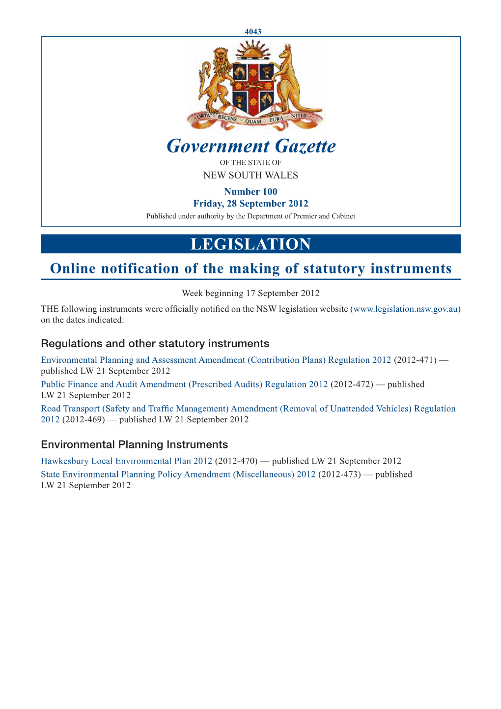 Government Gazette of 28 September 2012