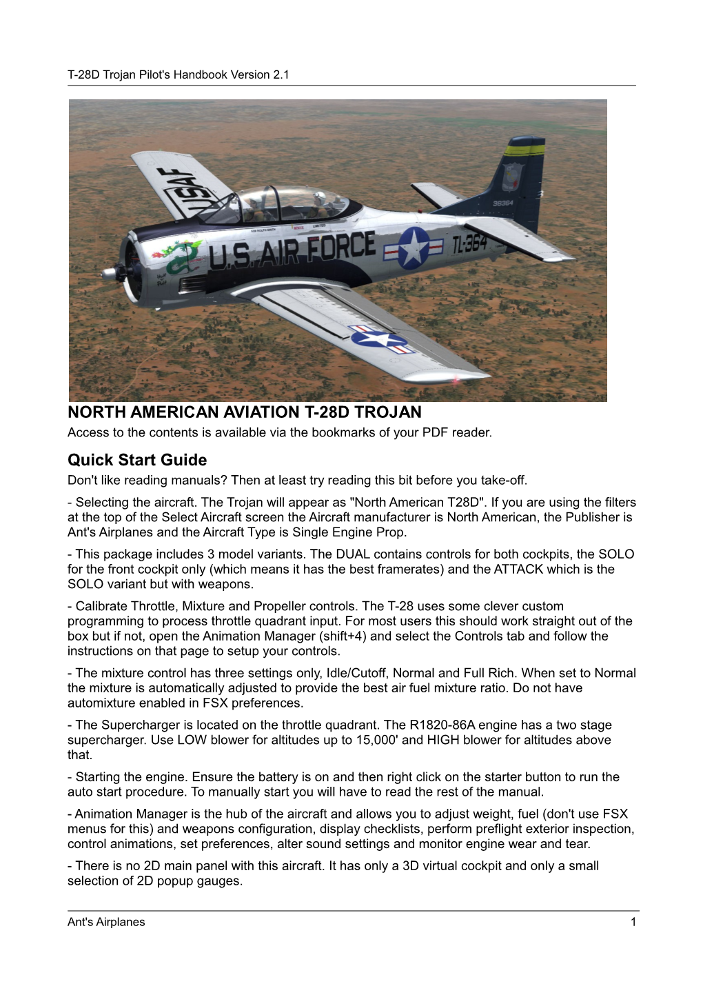 NORTH AMERICAN AVIATION T-28D TROJAN Quick Start Guide