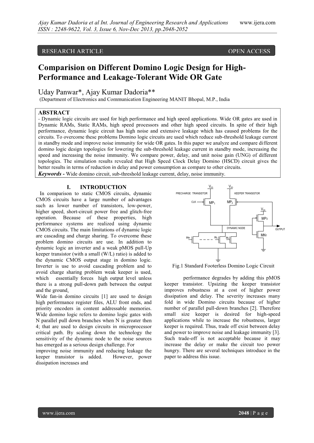 Comparision on Different Domino Logic Design for High- Performance and Leakage-Tolerant Wide OR Gate