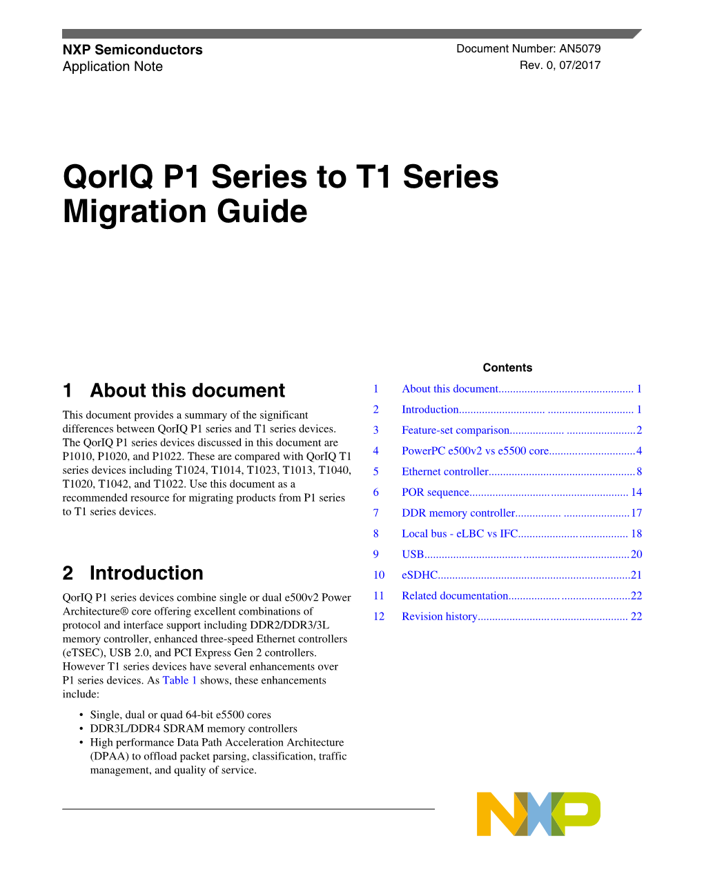 AN5079, Qoriq P1 Series to T1 Series Migration Guide