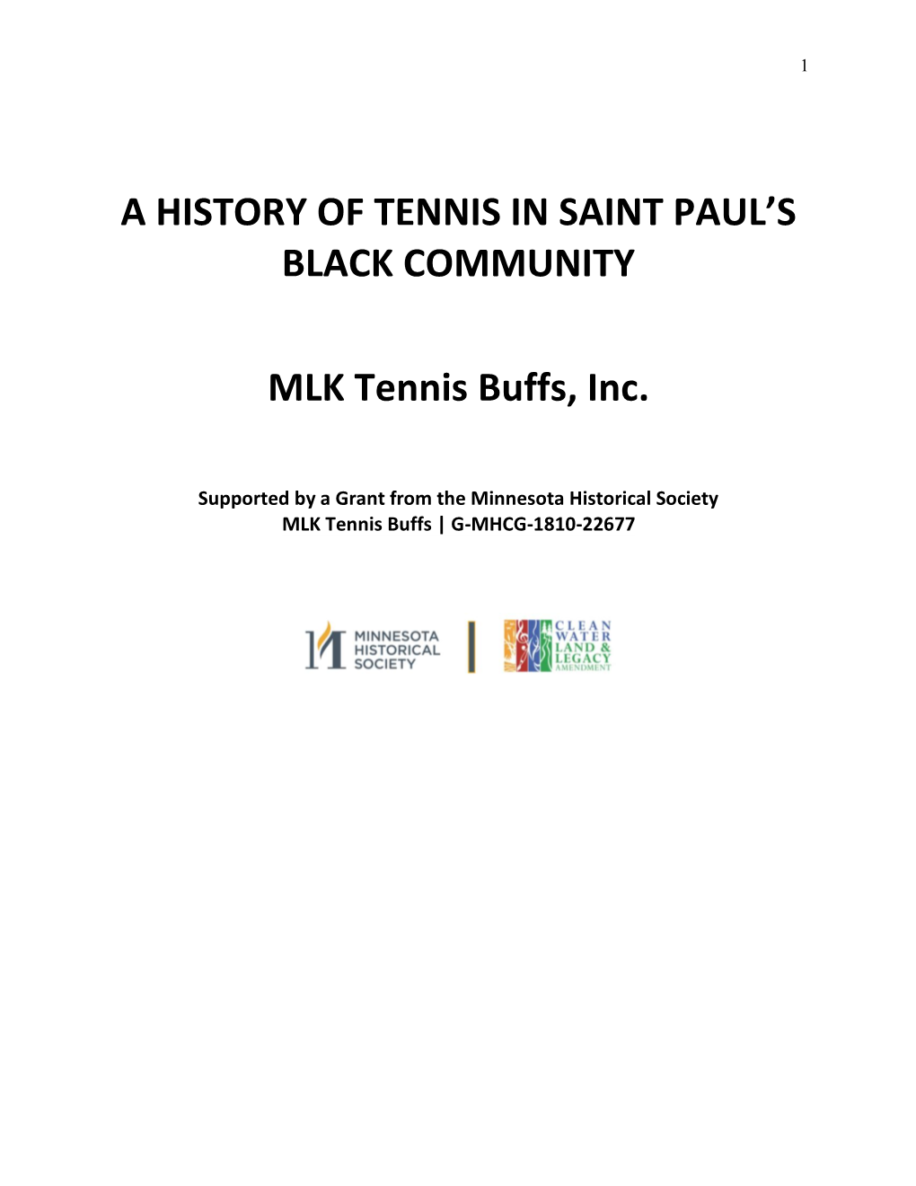 MLK Tennis Buffs History Project Document 12-31-2019