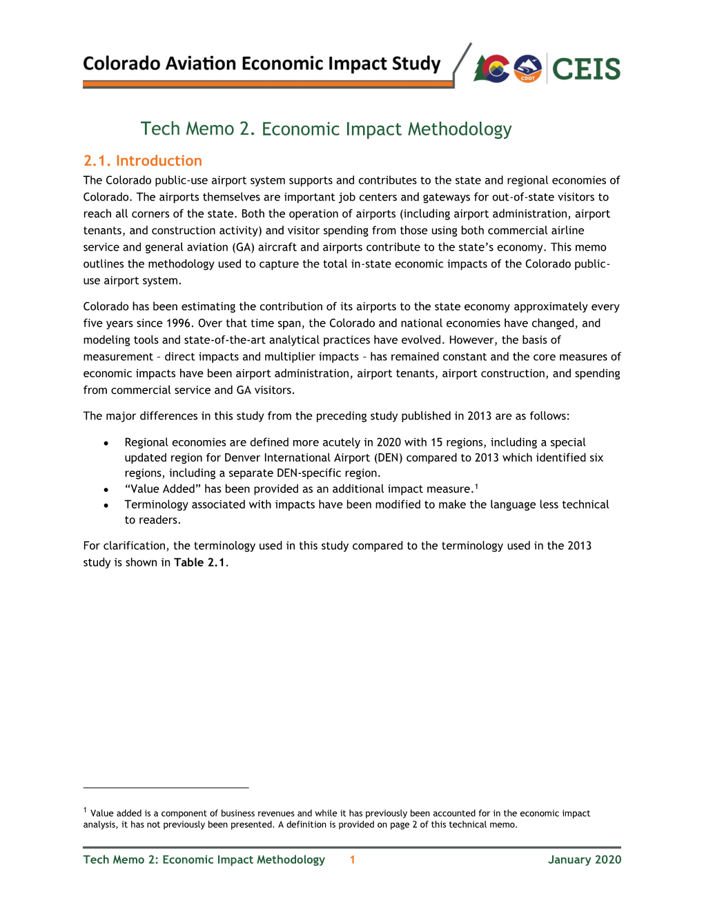 Tech Memo #2: Economic Impact Methodology