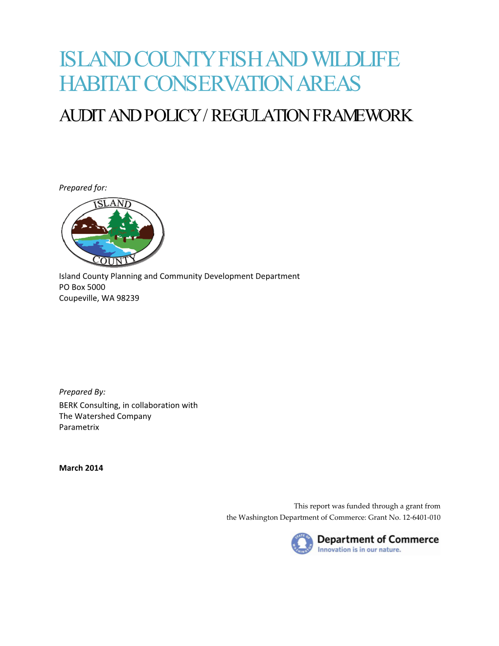 Island County Fish and Wildlife Habitat Conservation Areas Audit and Policy / Regulation Framework