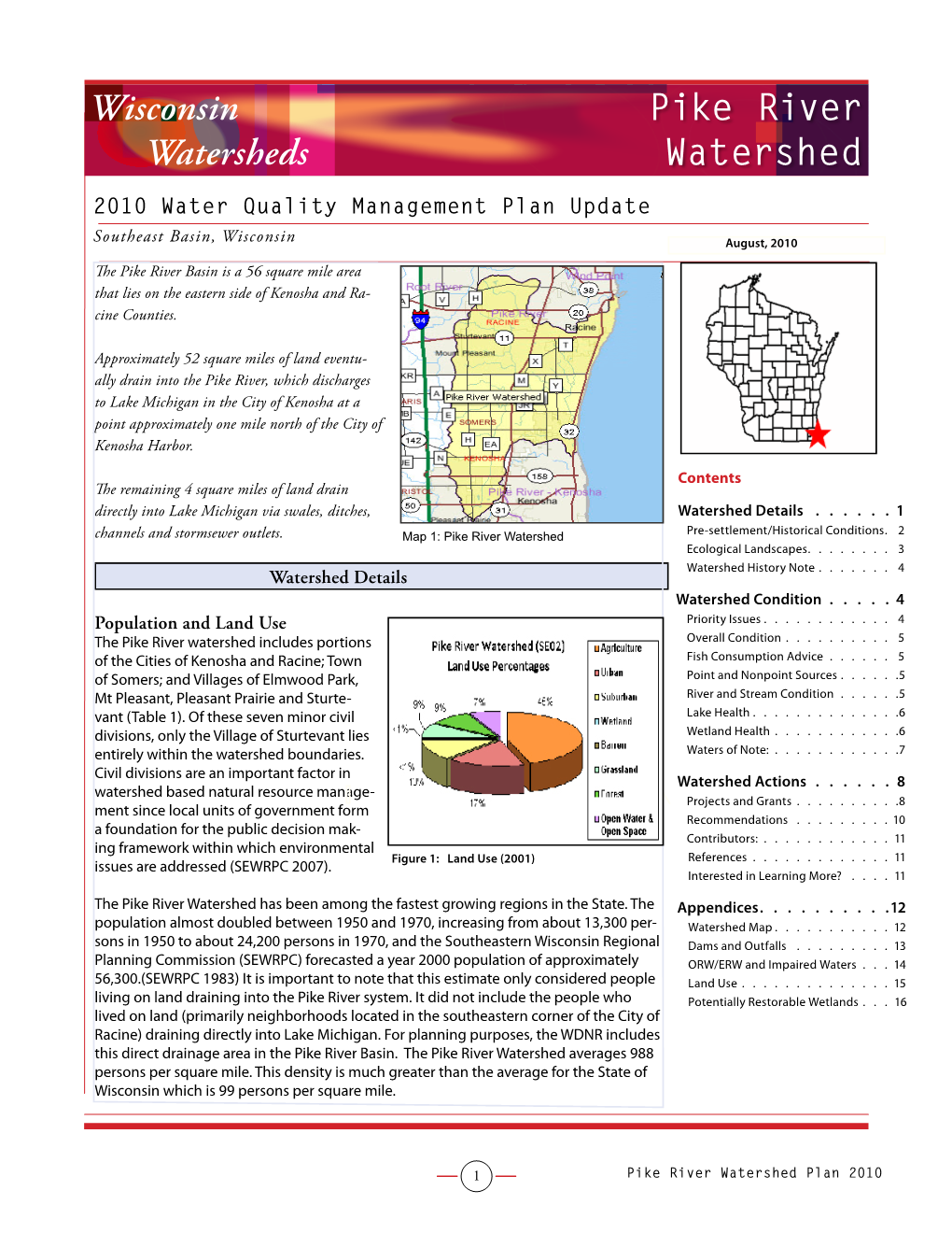 Pike River Watersheds Watershed 2010 Water Quality Management Plan Update