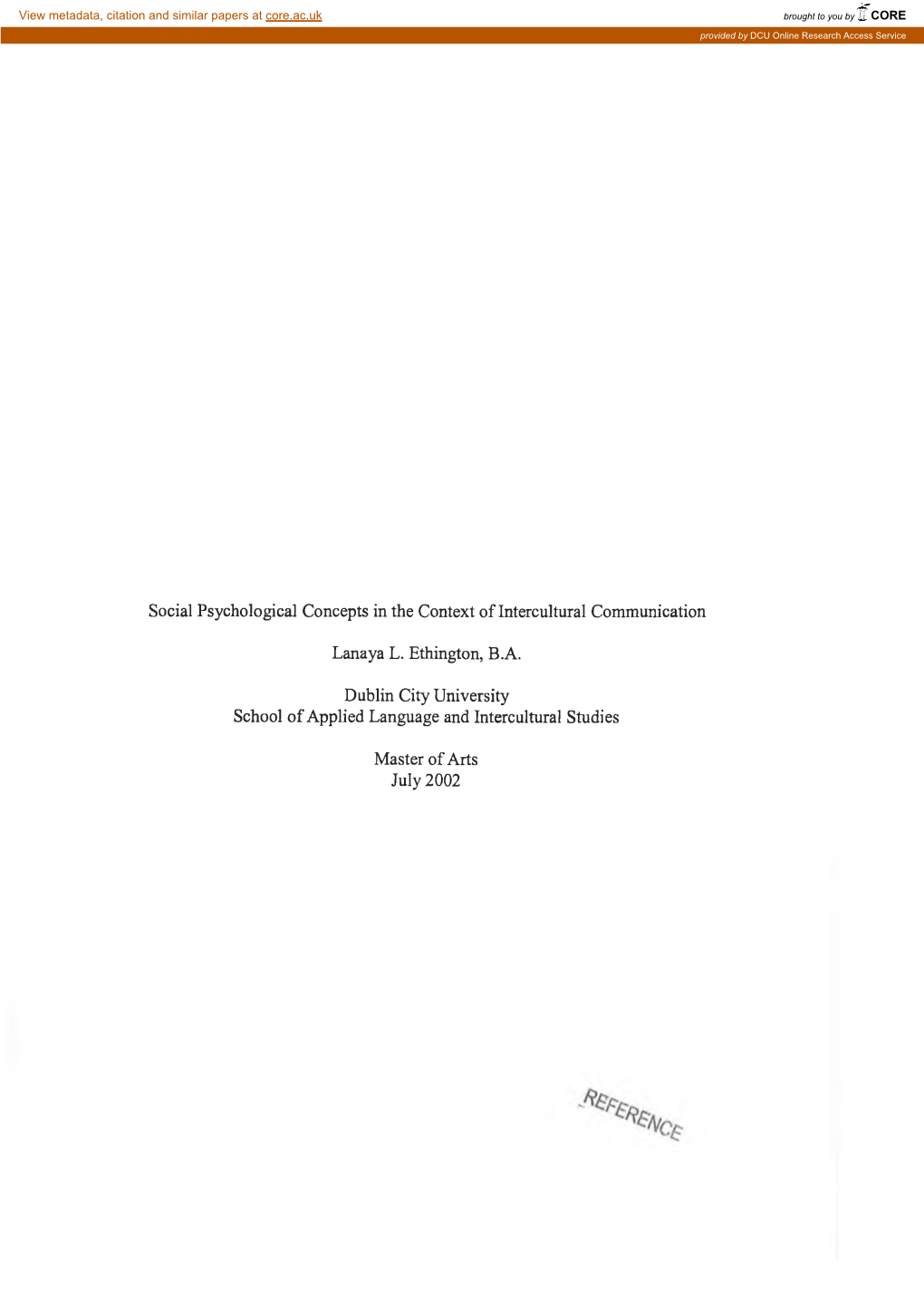 Social Psychological Concepts in the Context of Intercultural Communication