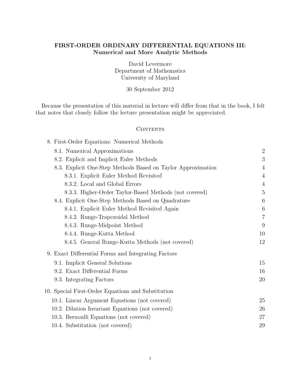 FIRST-ORDER ORDINARY DIFFERENTIAL EQUATIONS III: Numerical and More Analytic Methods