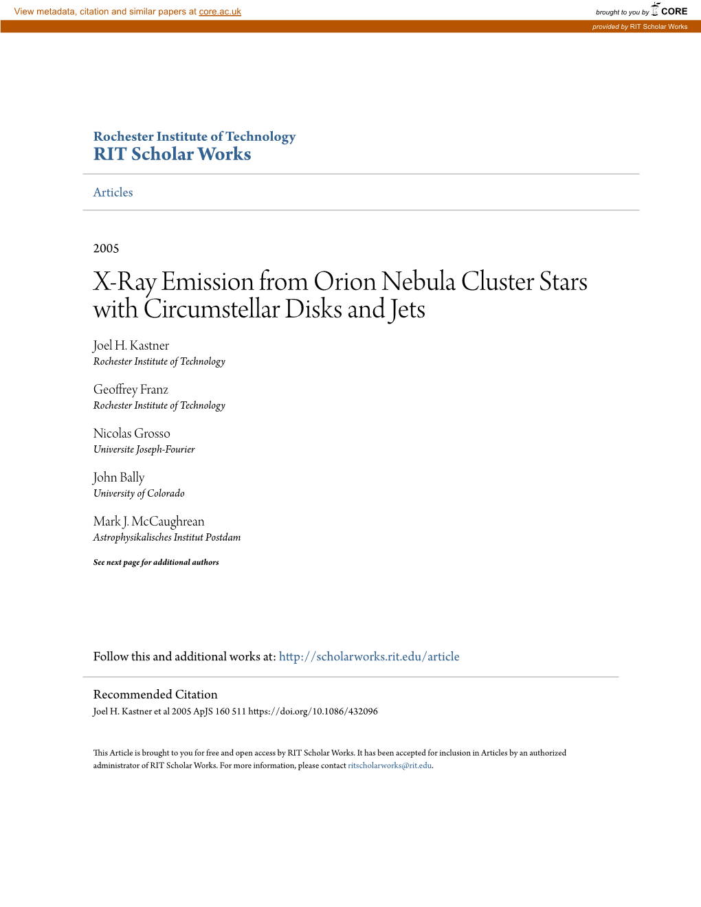 X-Ray Emission from Orion Nebula Cluster Stars with Circumstellar Disks and Jets Joel H