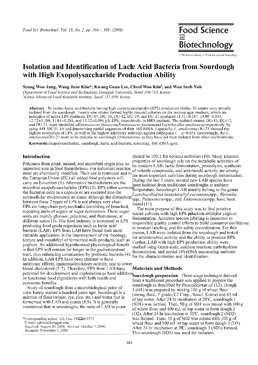 Isolation and Identification of Lactic Acid Bacteria from Sourdough with High Exopolysaccharide Production Ability