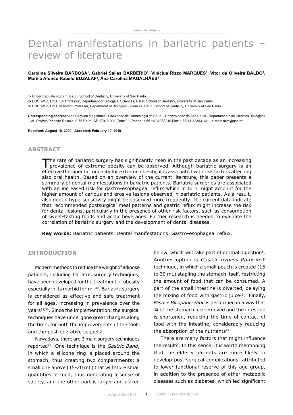 Dental Manifestations in Bariatric Patients – Review of Literature