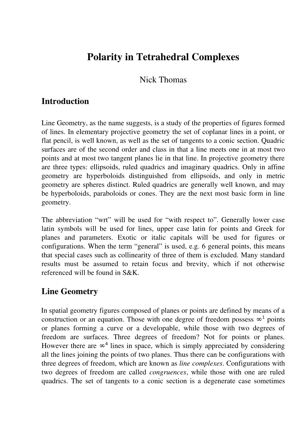 Polarity in Tetrahedral Complexes