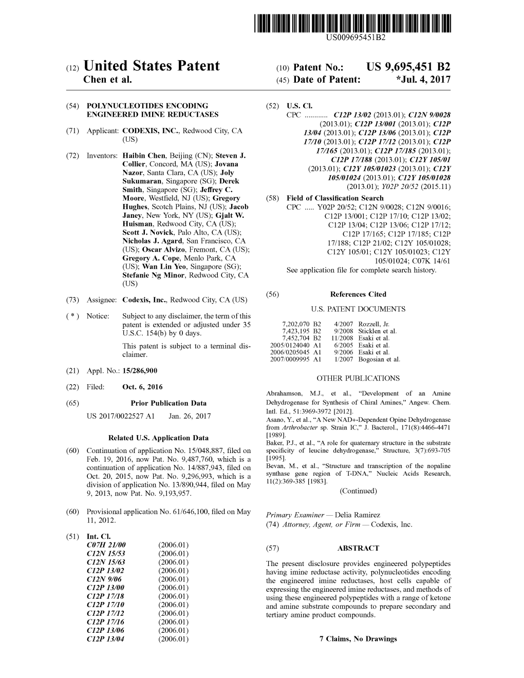 (12) United States Patent (10) Patent No.: US 9,695.451 B2 Chen Et Al