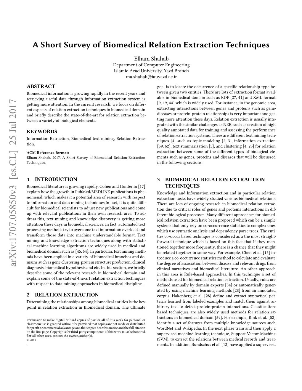 A Short Survey of Biomedical Relation Extraction Techniques
