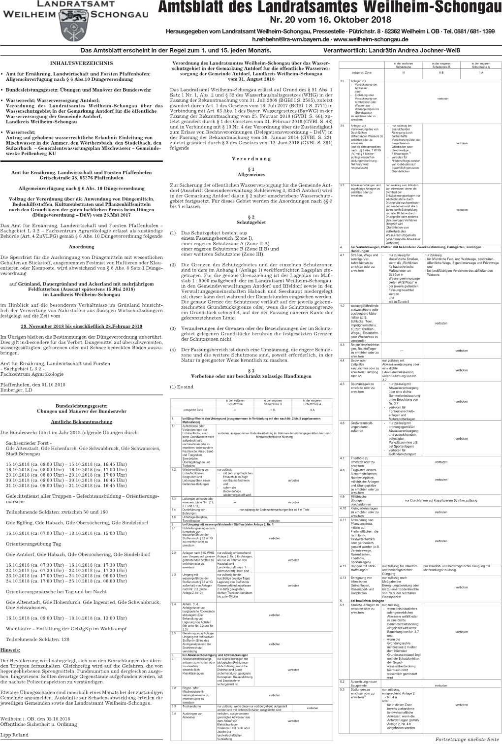 Amtsblatt Des Landratsamtes Weilheim-Schongau Nr