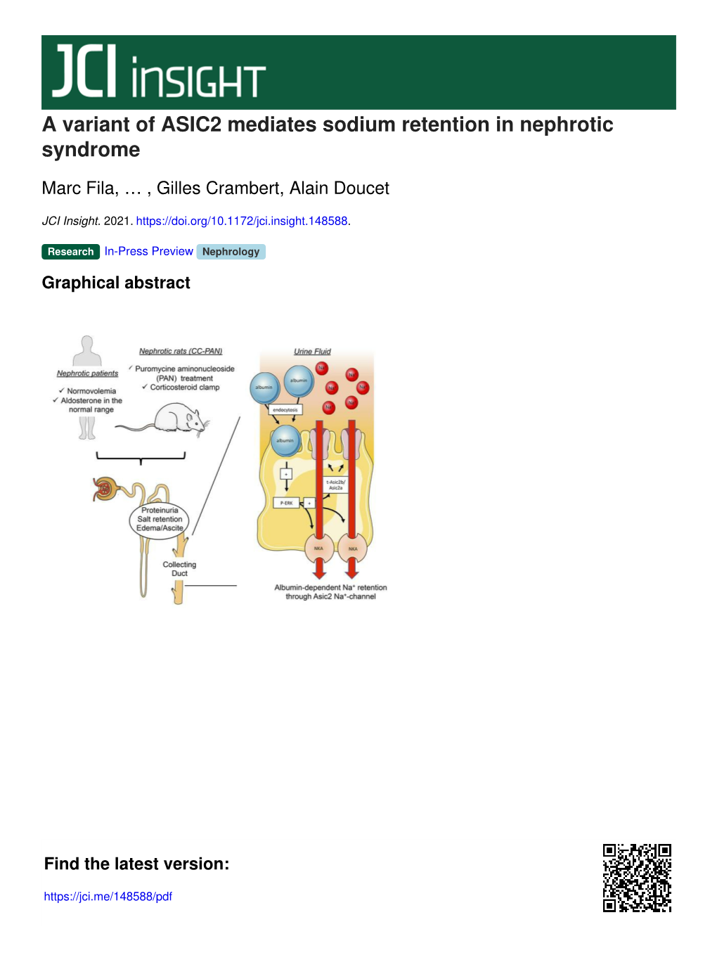 A Variant of ASIC2 Mediates Sodium Retention in Nephrotic Syndrome