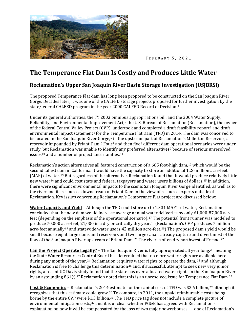 Temperance Flat Dam Referenced Fact Sheet