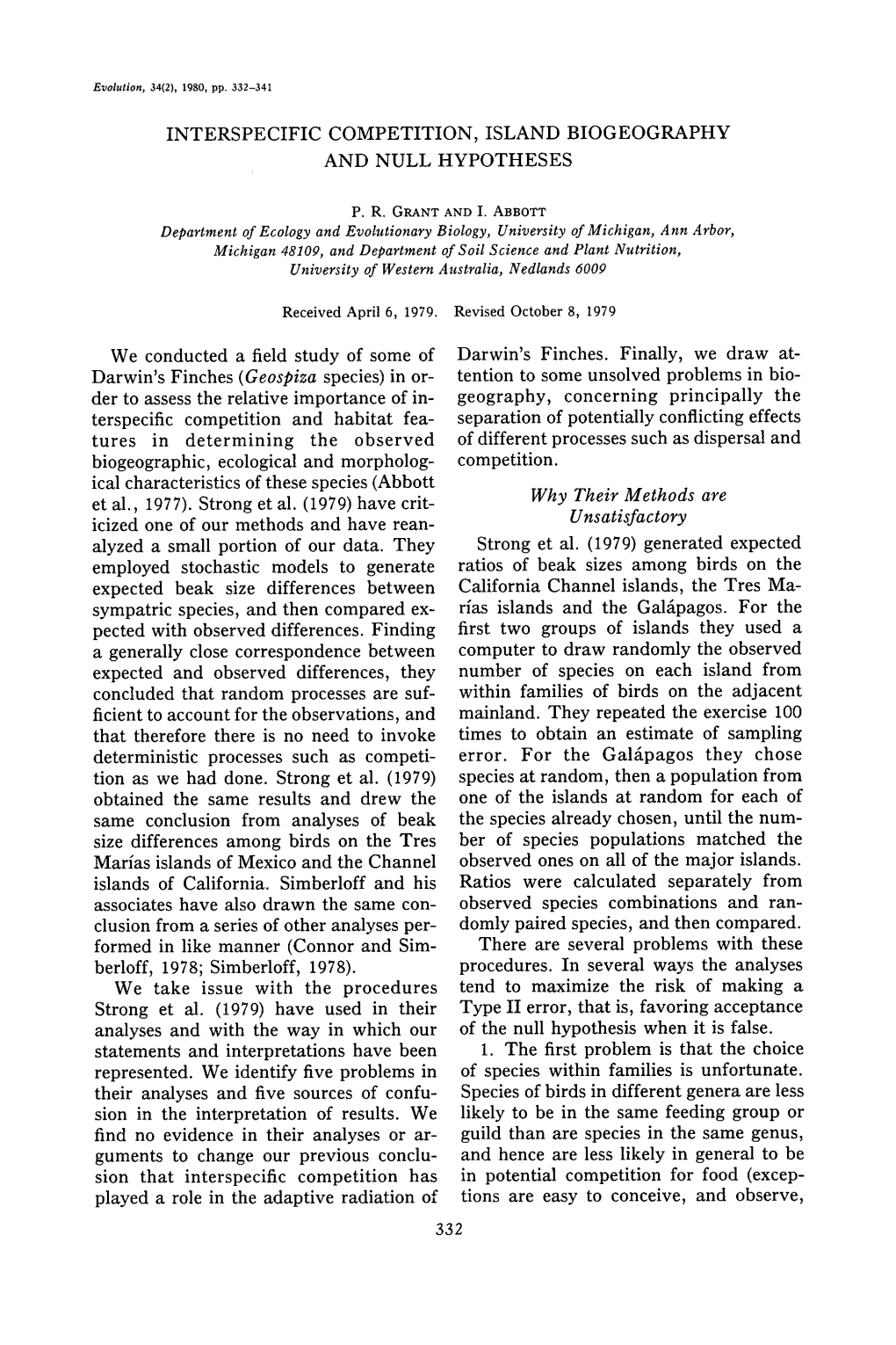 Interspecific Competition, Island Biogeography and Null Hypotheses