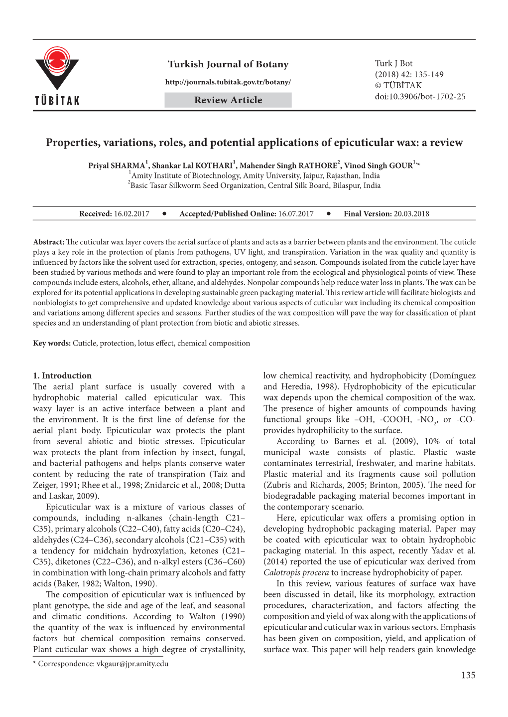 Properties, Variations, Roles, and Potential Applications of Epicuticular Wax: a Review