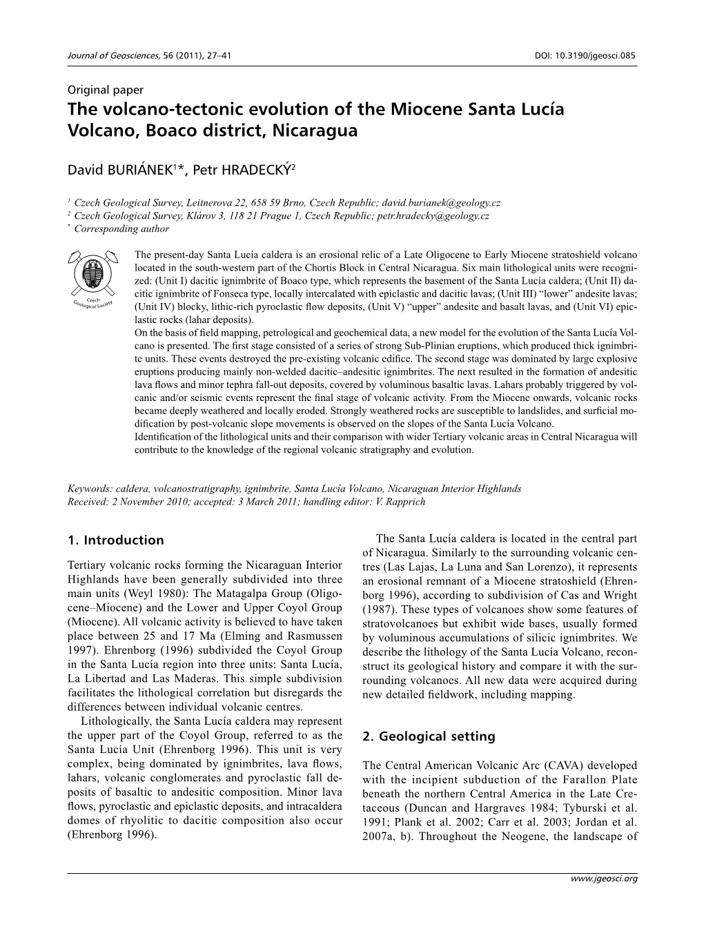 The Volcano-Tectonic Evolution of the Miocene Santa Lucía Volcano, Boaco District, Nicaragua