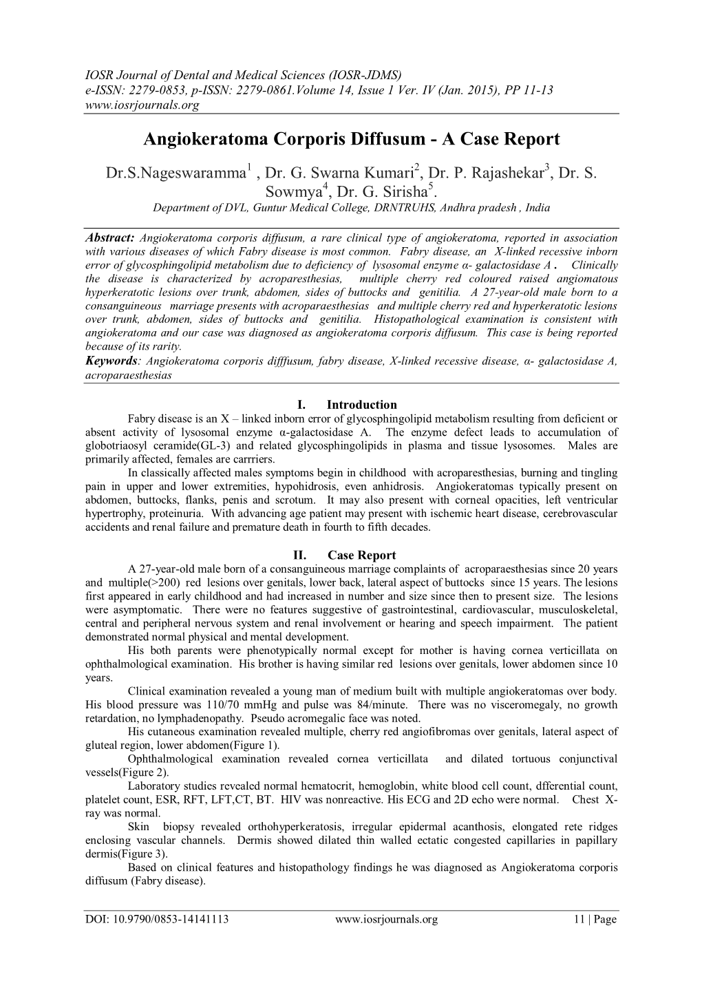 Angiokeratoma Corporis Diffusum - a Case Report