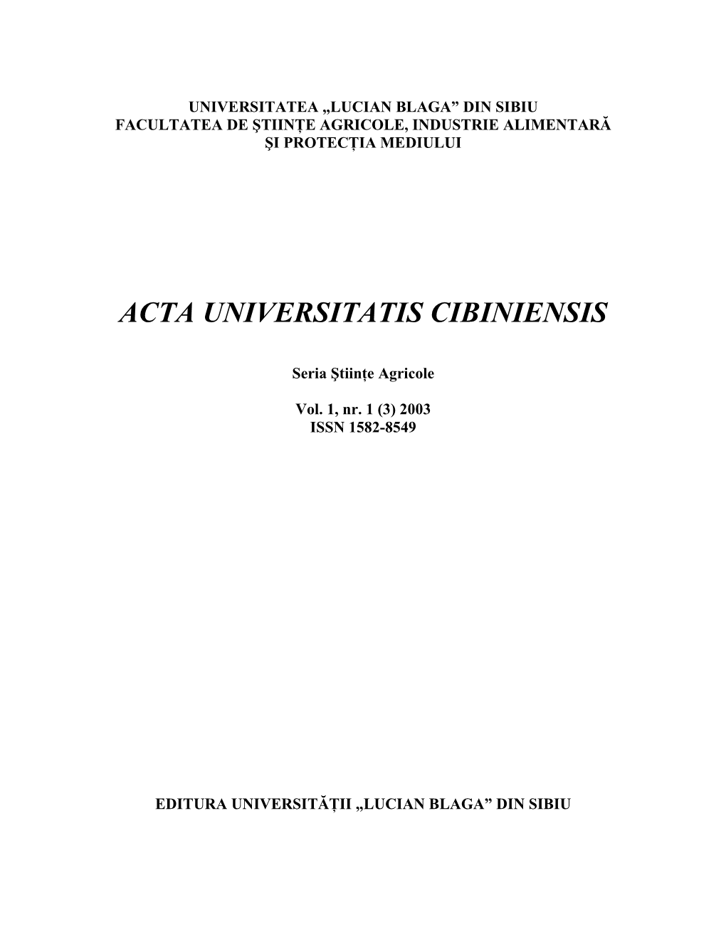 Acta Universitatis Cibiniensis