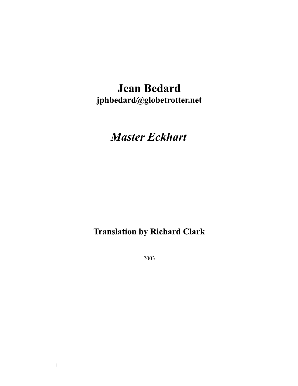 Jean Bedard Master Eckhart