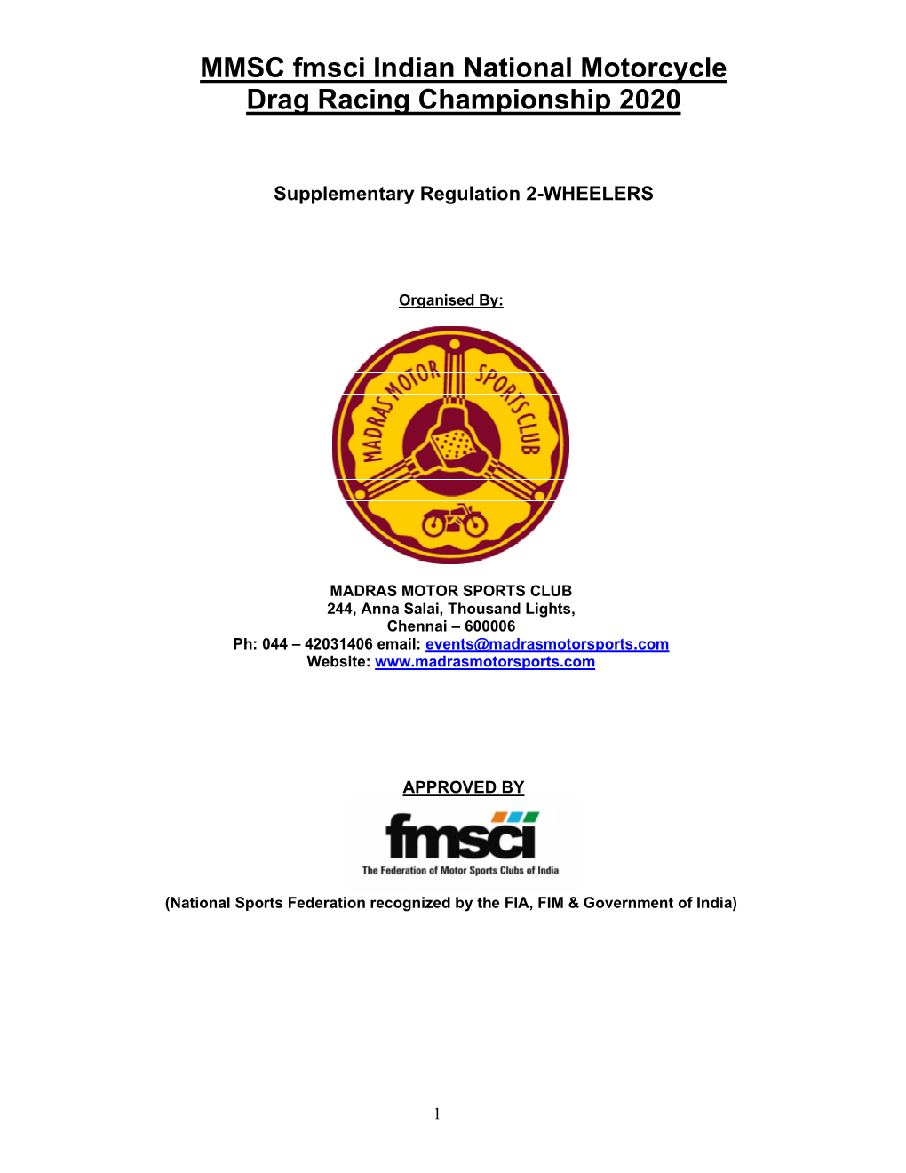 MMSC Fmsci Indian National Motorcycle Drag Racing Championship 2020