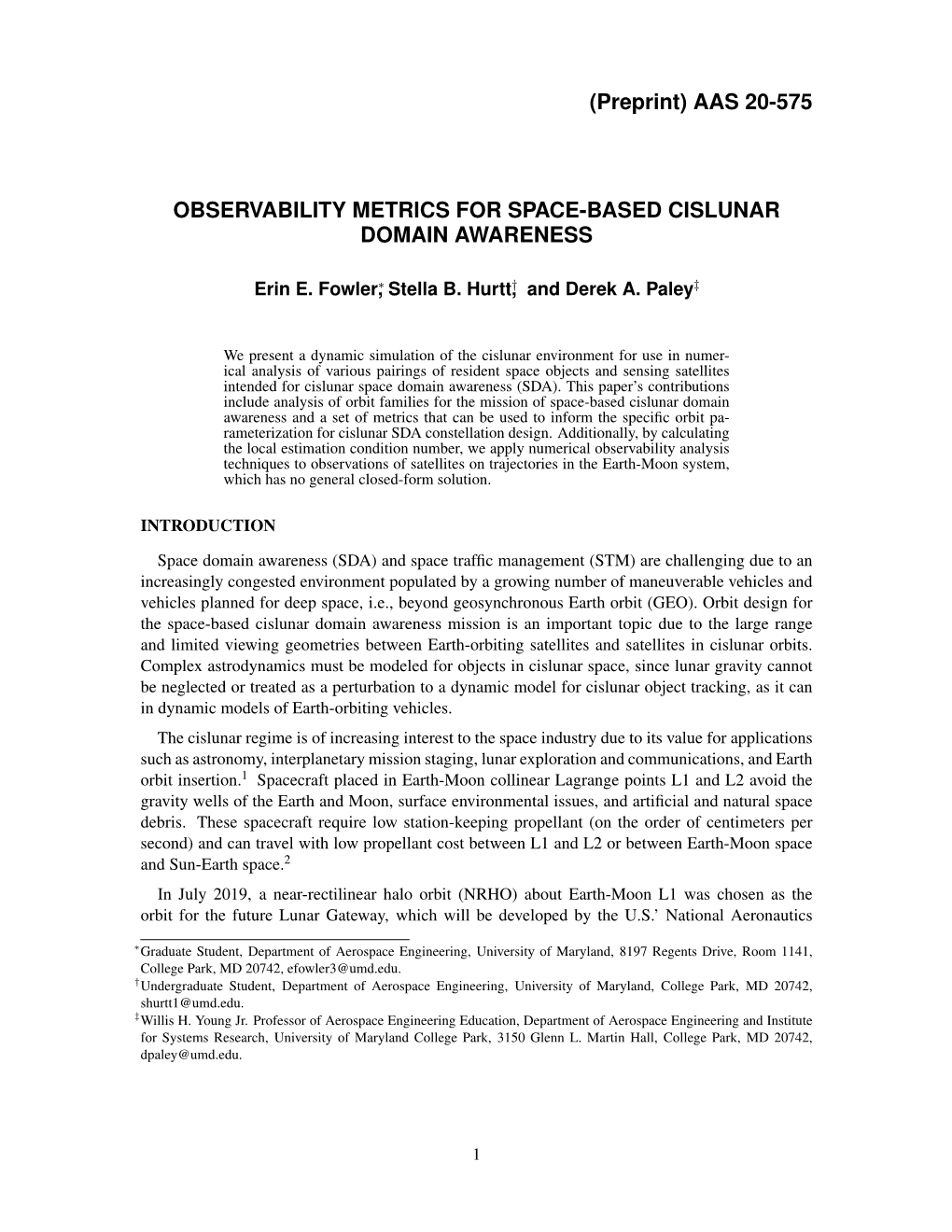 Observability Metrics for Space-Based Cislunar Domain Awareness