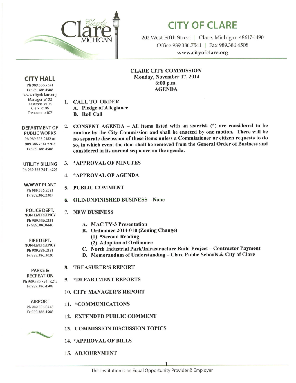 City of Clare Comparative Balance Sheet Prepared As of October 31