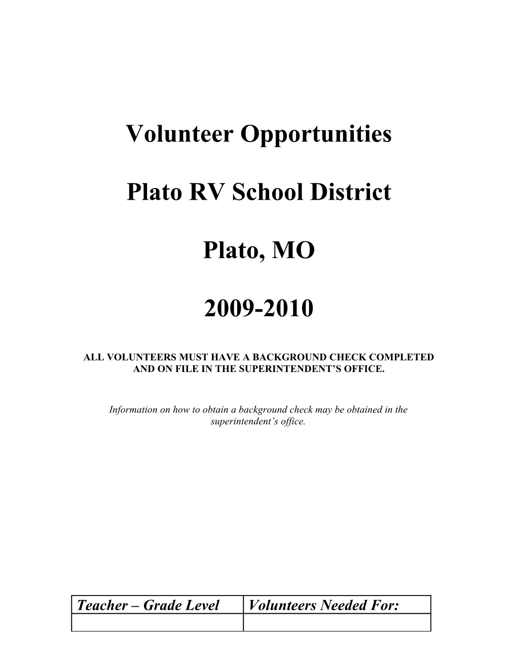 Volunteer Resource Catalog