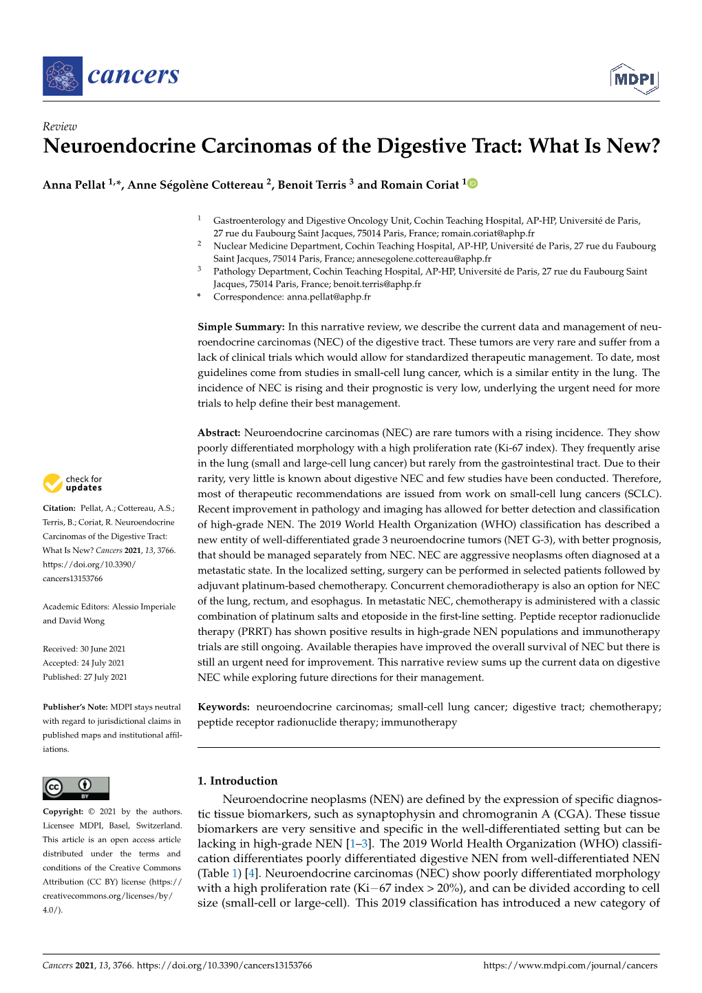 Neuroendocrine Carcinomas of the Digestive Tract: What Is New?