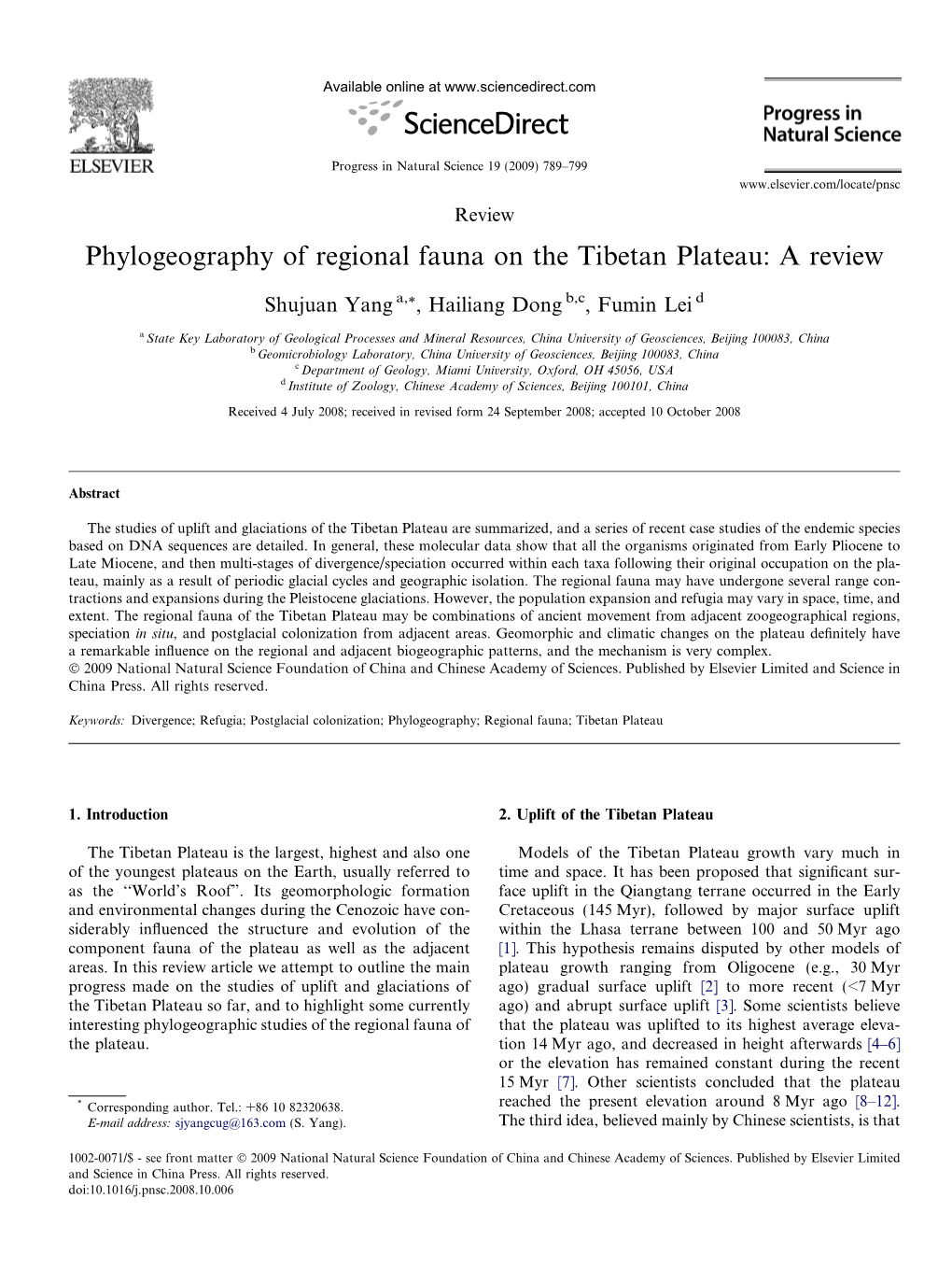 Phylogeography of Regional Fauna on the Tibetan Plateau: a Review