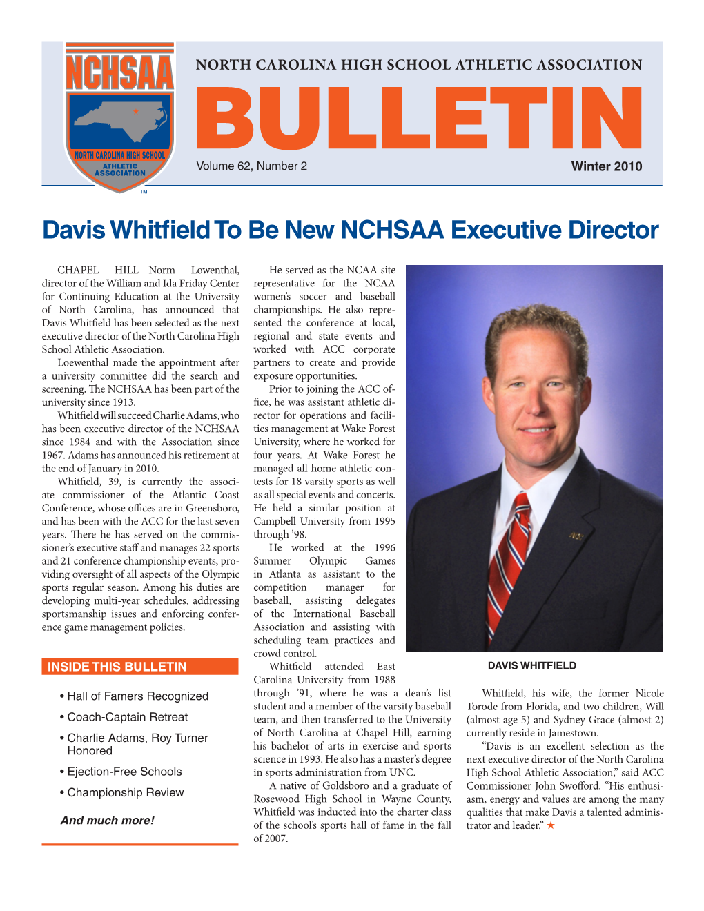 Davis Whitfield to Be New NCHSAA Executive Director