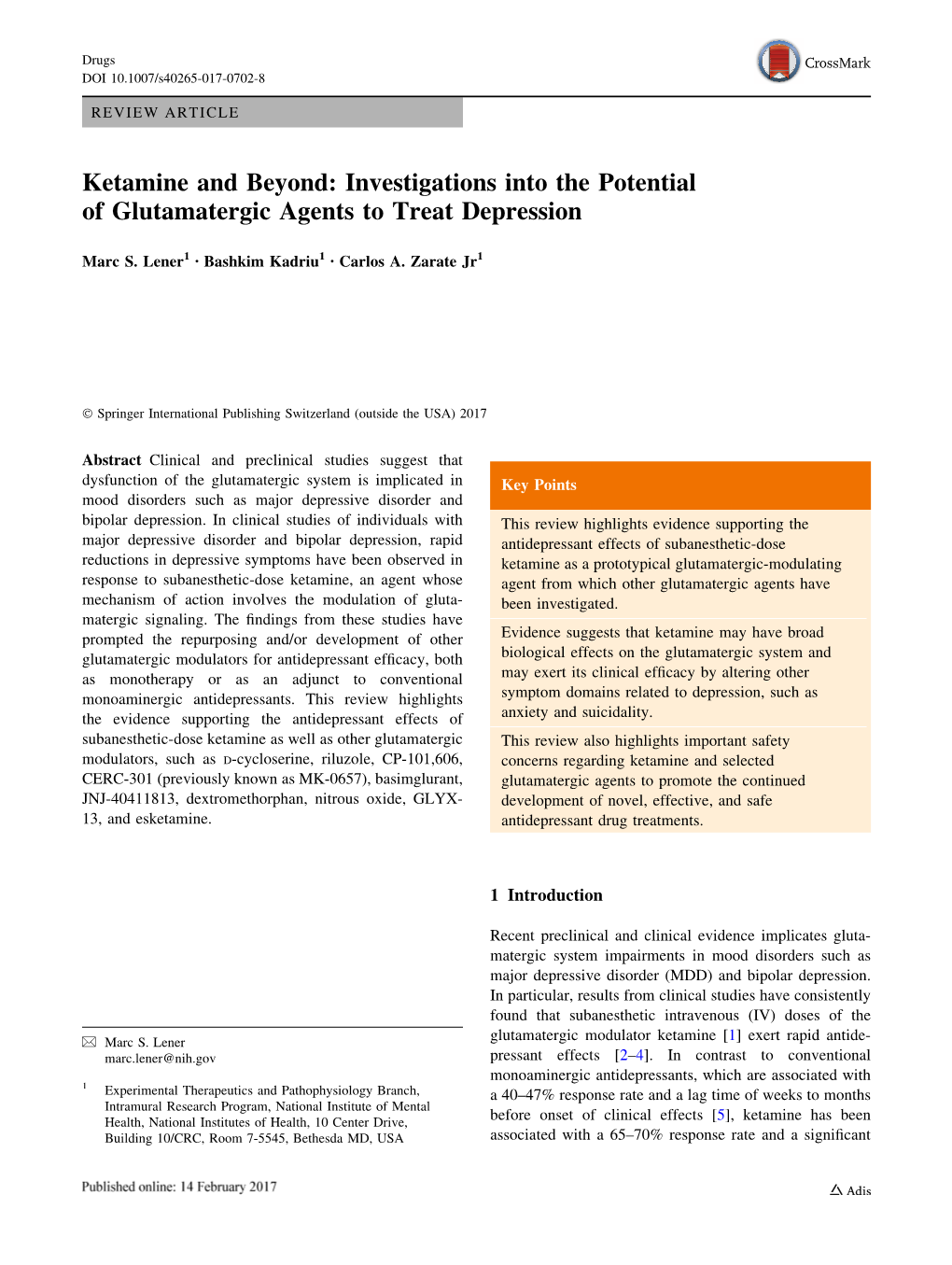 Ketamine and Beyond: Investigations Into the Potential of Glutamatergic Agents to Treat Depression