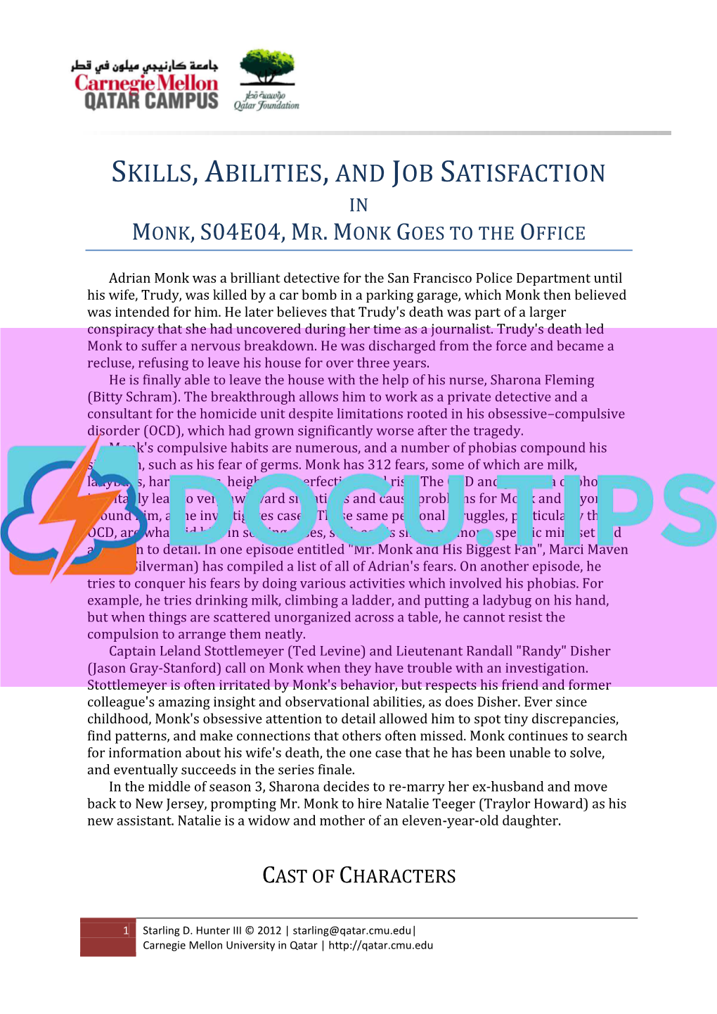 Skills, Abilities, and Job Satisfaction in &Quot;Monk&Quot;, S04E04