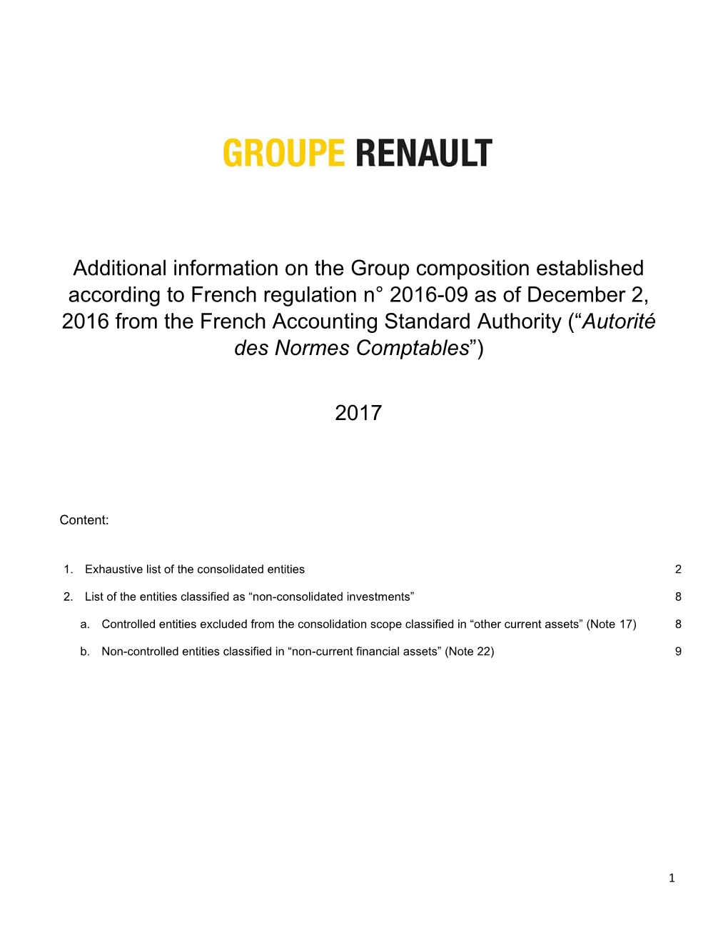 Additional Information on the Renault Group Composition 2017