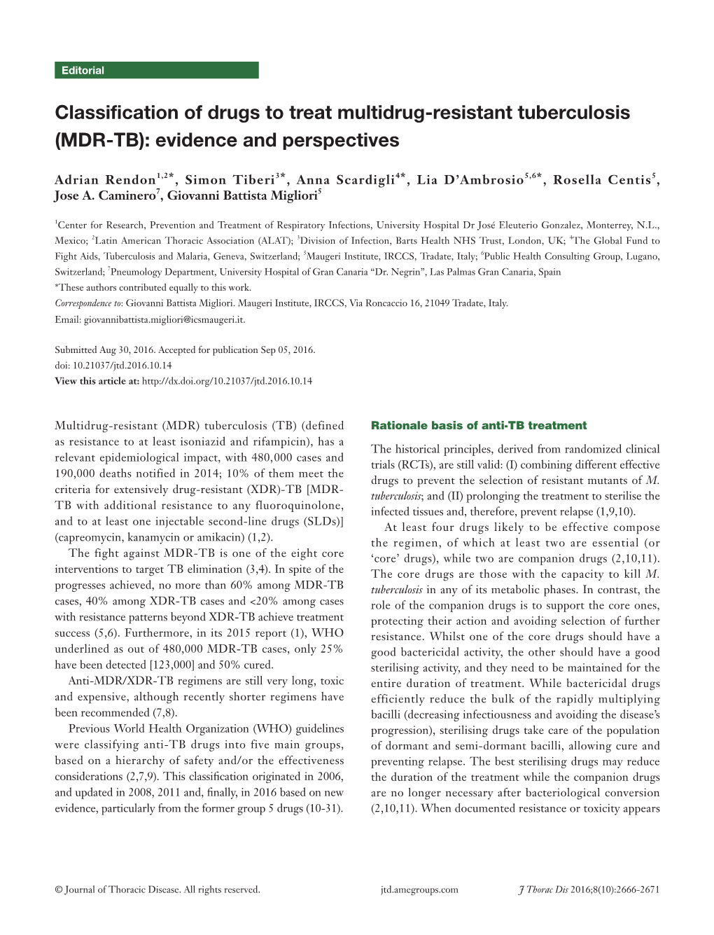 MDR-TB): Evidence and Perspectives