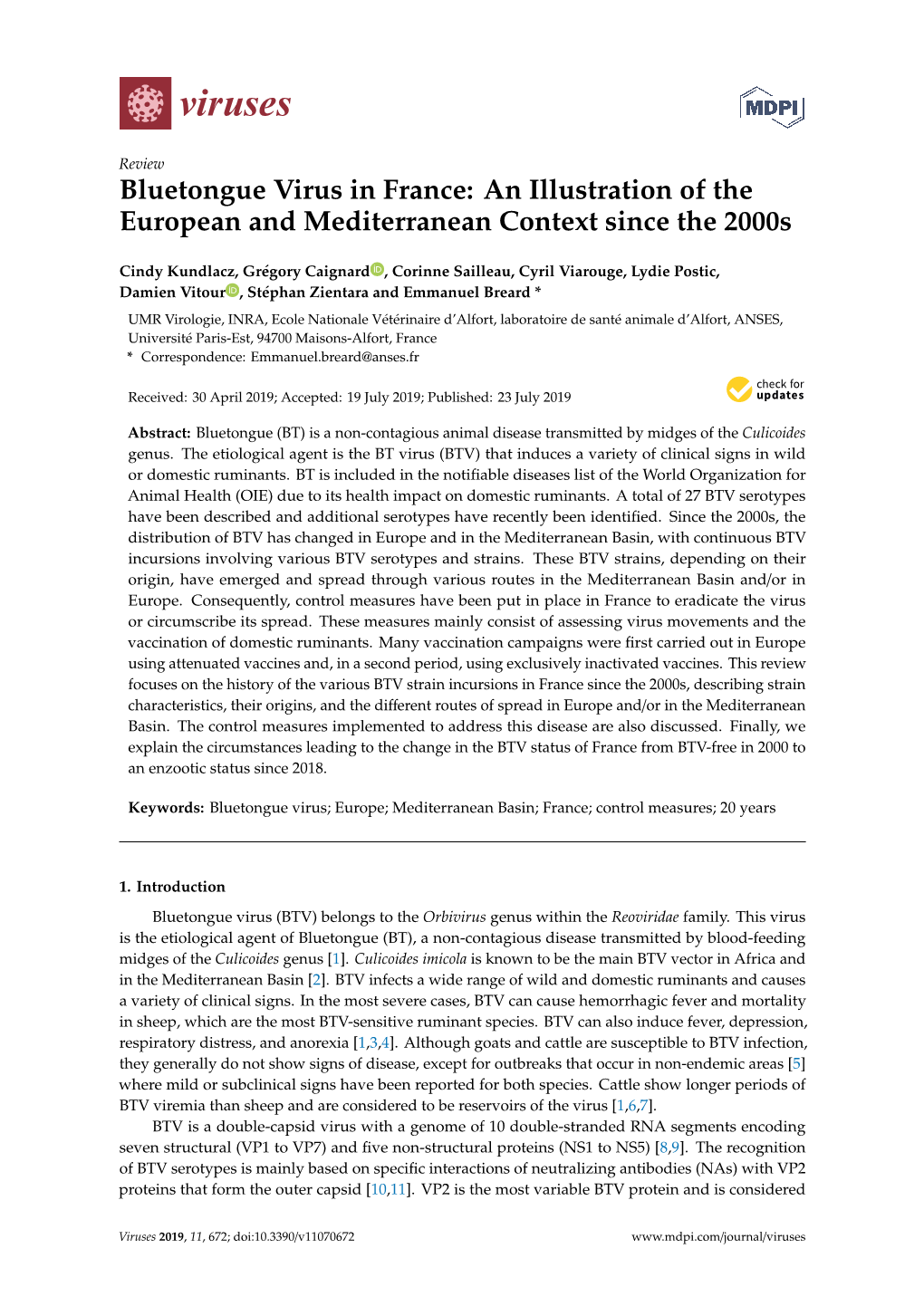 Bluetongue Virus in France: an Illustration of the European and Mediterranean Context Since the 2000S