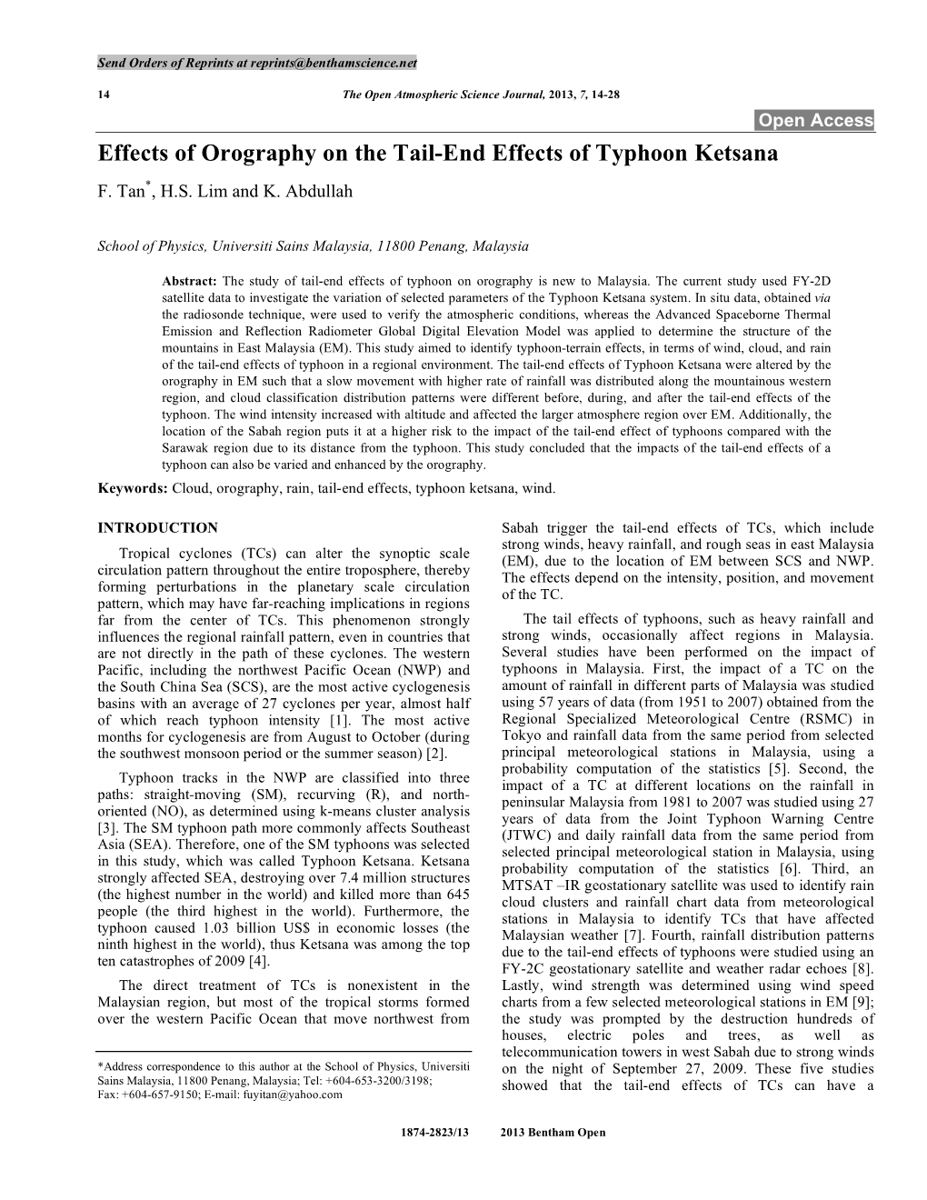 Effects of Orography on the Tail-End Effects of Typhoon Ketsana F