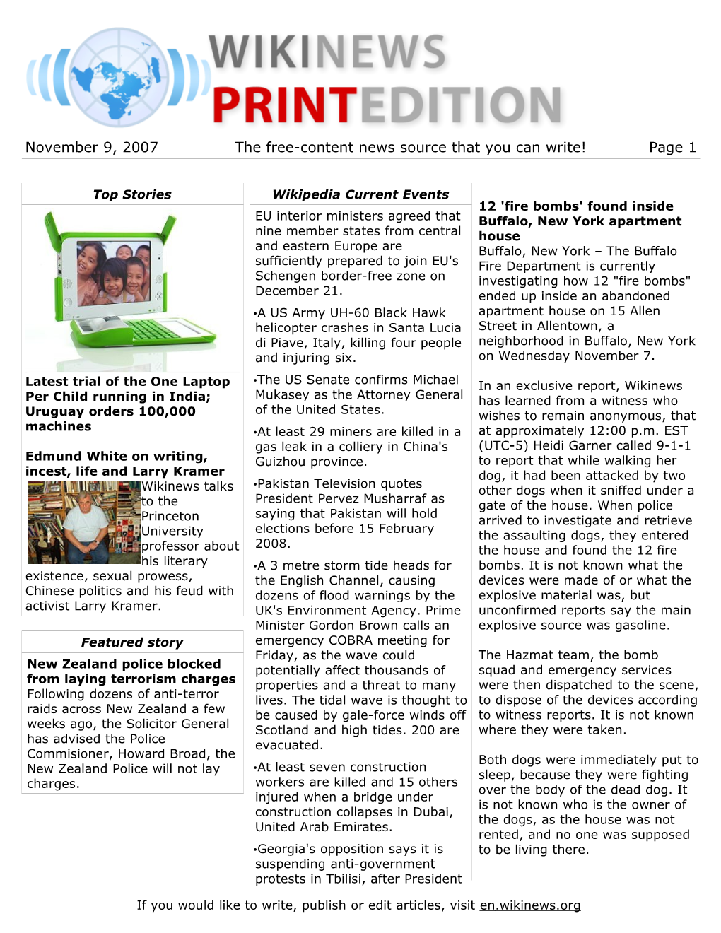 November 9, 2007 the Free-Content News Source That You Can Write! Page 1