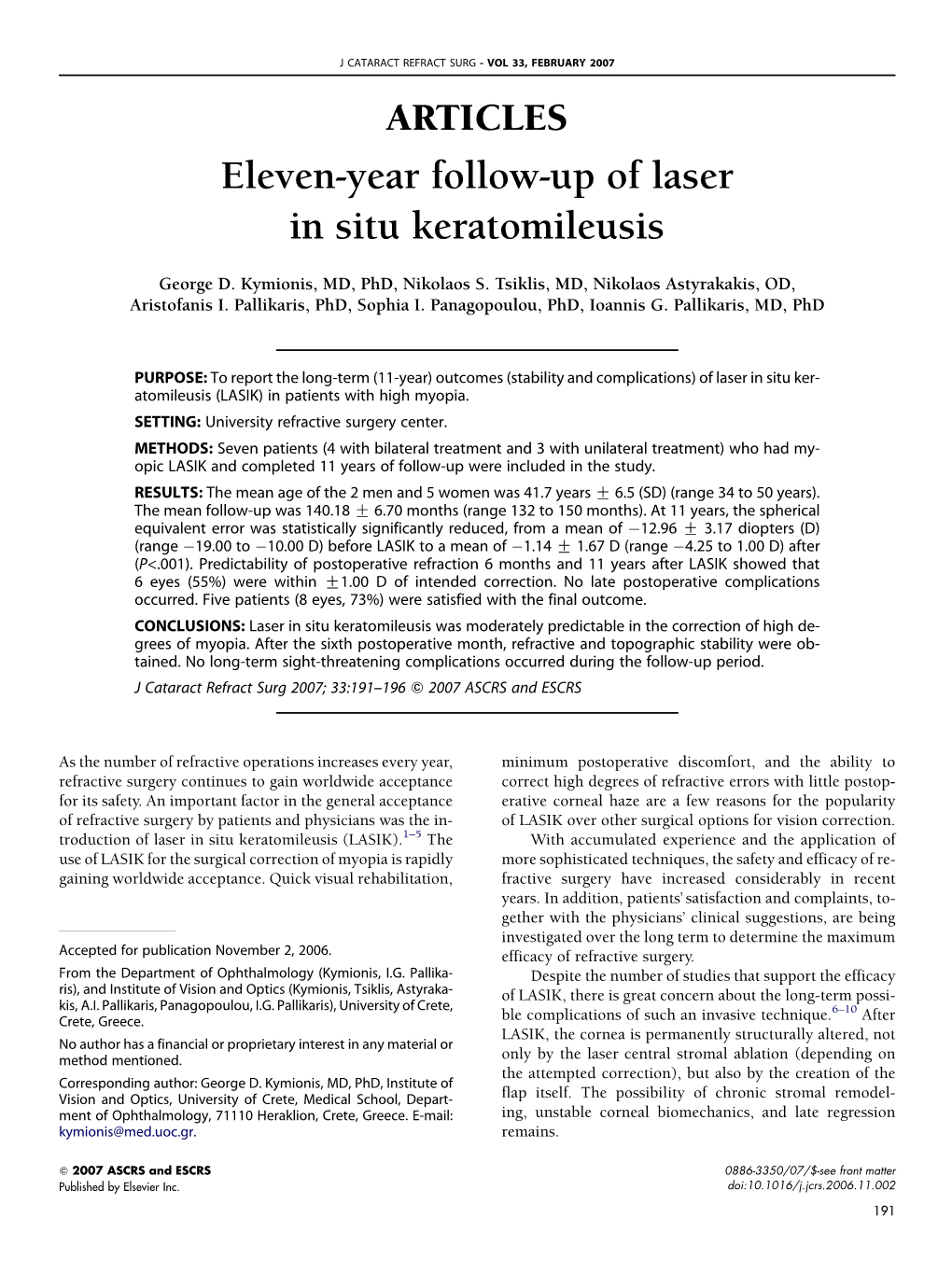Eleven-Year Follow-Up of Laser in Situ Keratomileusis