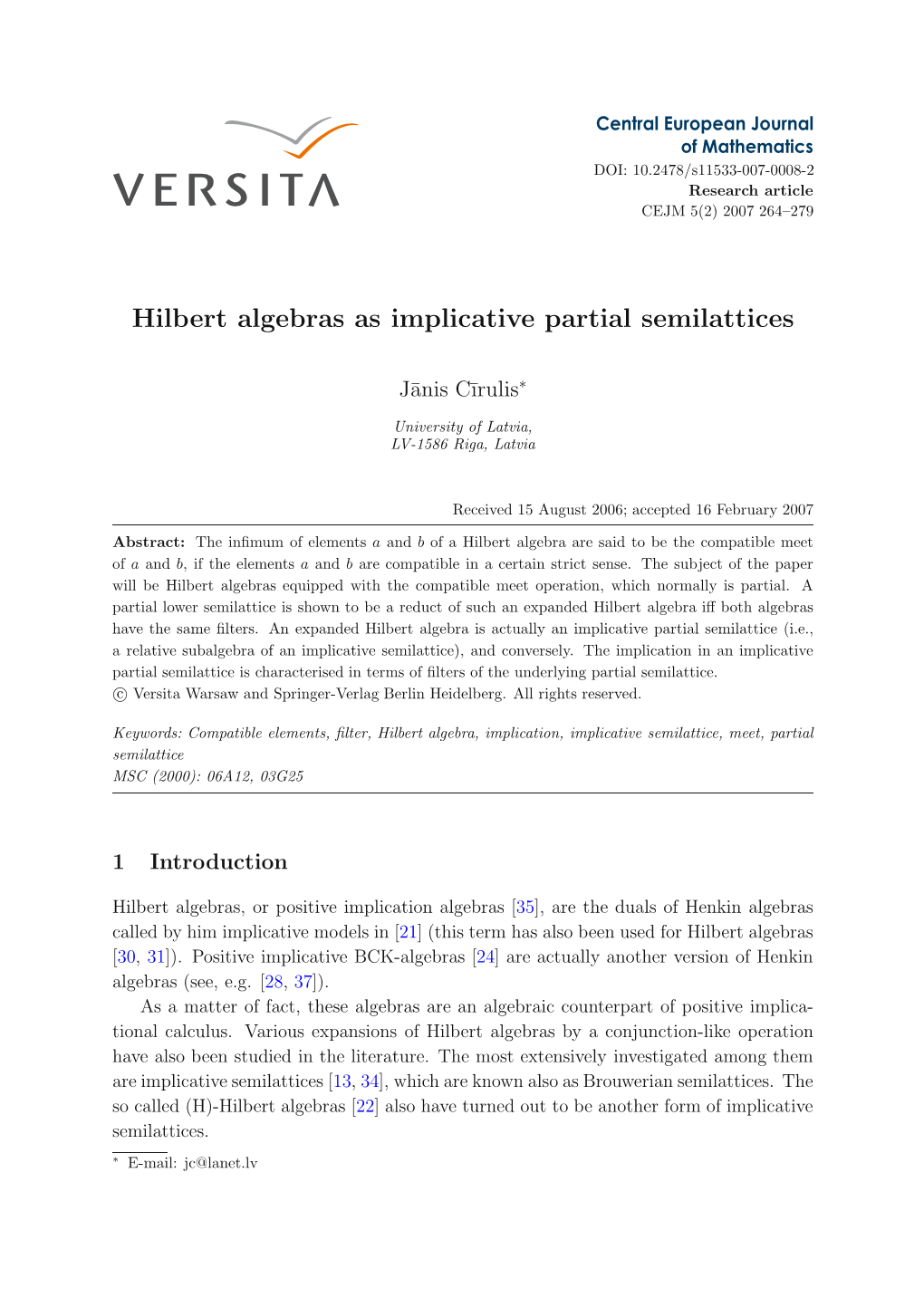 Hilbert Algebras As Implicative Partial Semilattices