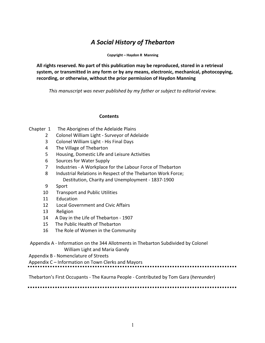 A Social History of Thebarton