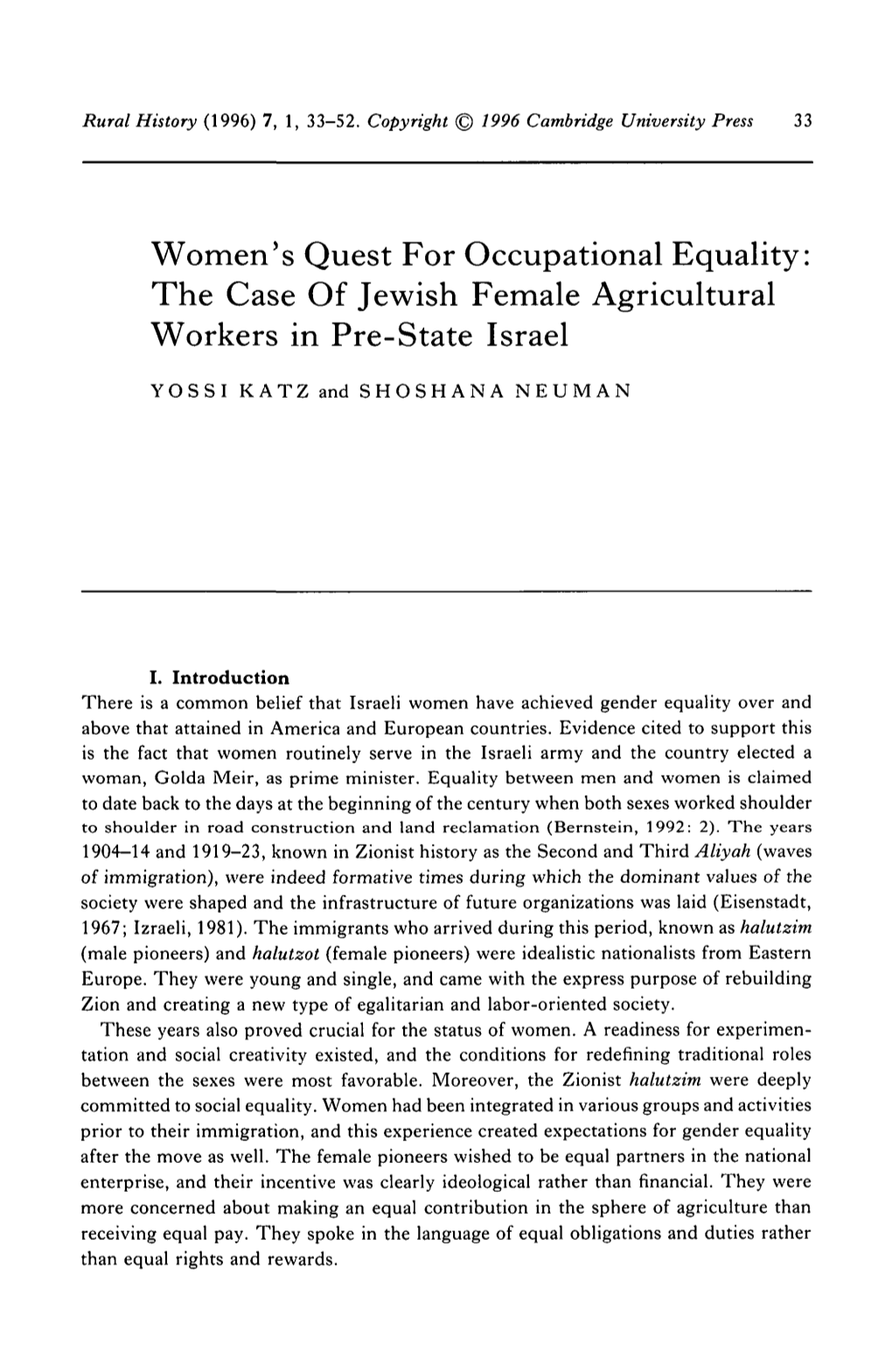 Women's Quest for Occupational Equality: the Case of Agricultural