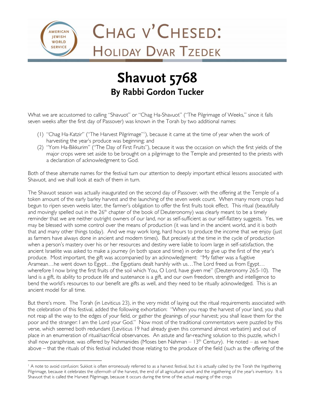 Shavuot 5768 by Rabbi Gordon Tucker