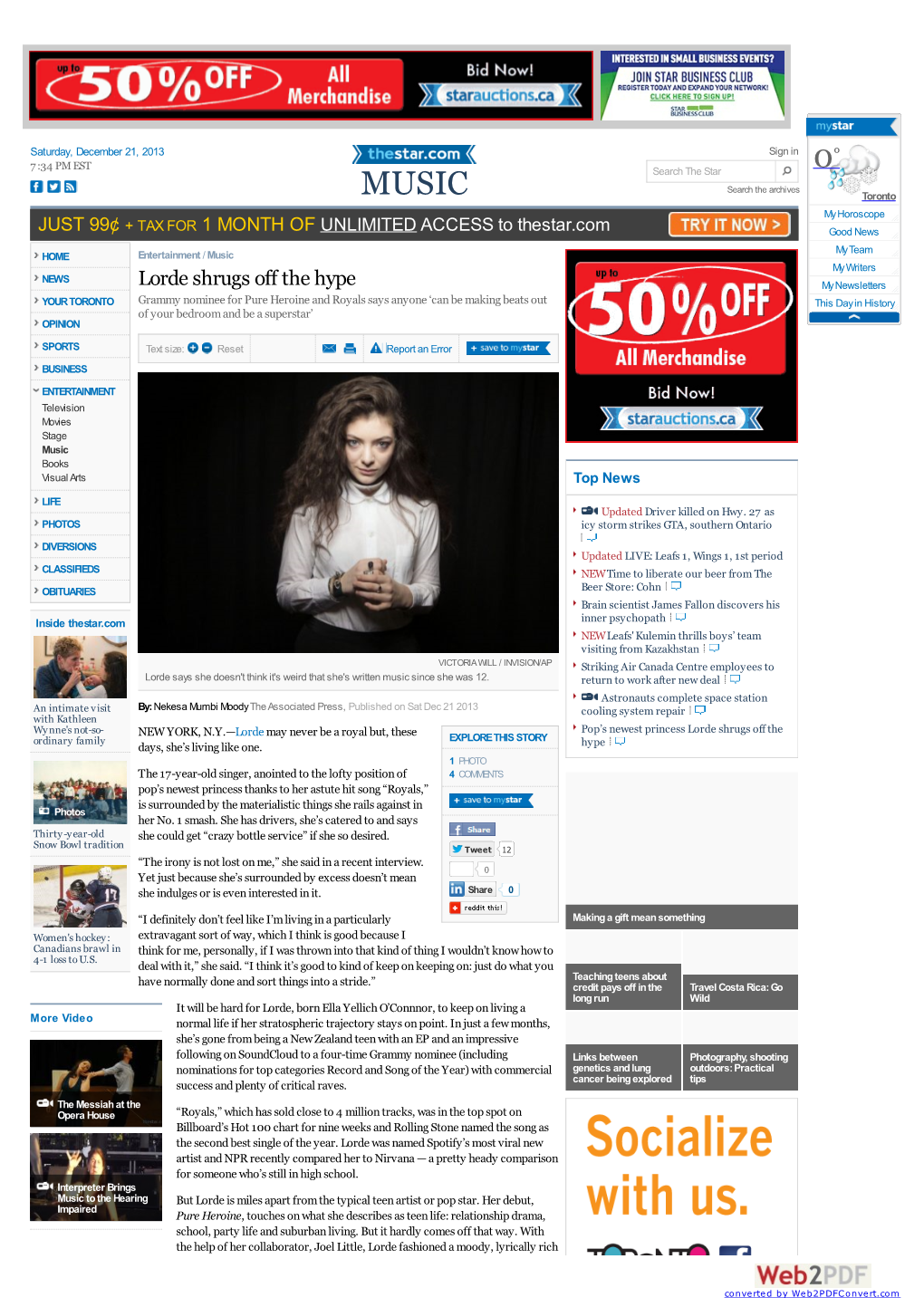 Lorde Shrugs Off the Hype | Toronto Star