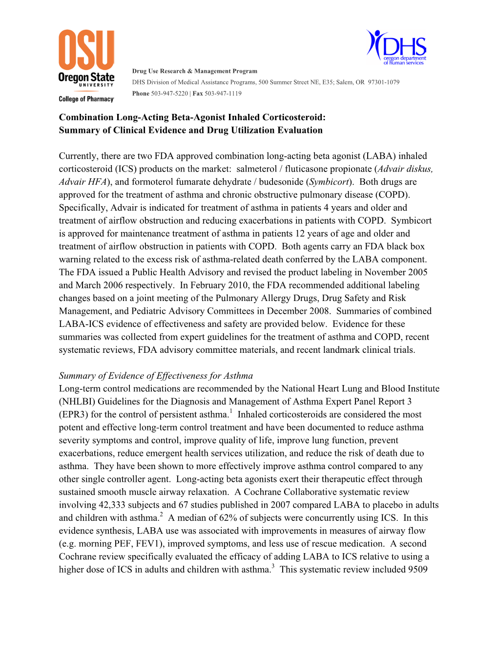 Combination Long-Acting Beta-Agonist Inhaled Corticosteroid: Summary of Clinical Evidence and Drug Utilization Evaluation