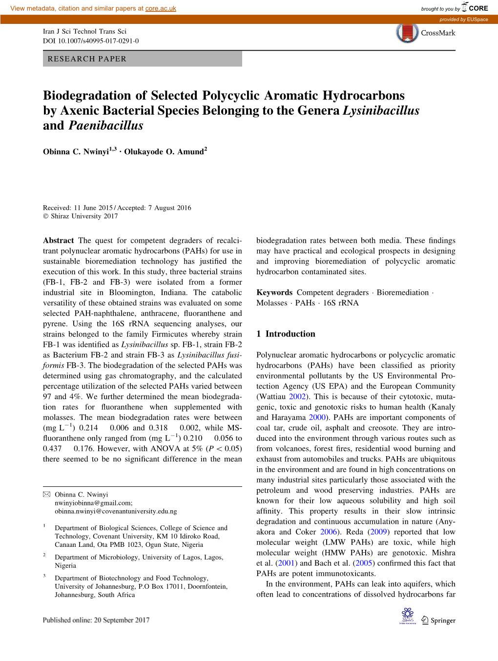 Biodegradation of Selected Polycyclic Aromatic Hydrocarbons by Axenic Bacterial Species Belonging to the Genera Lysinibacillus and Paenibacillus