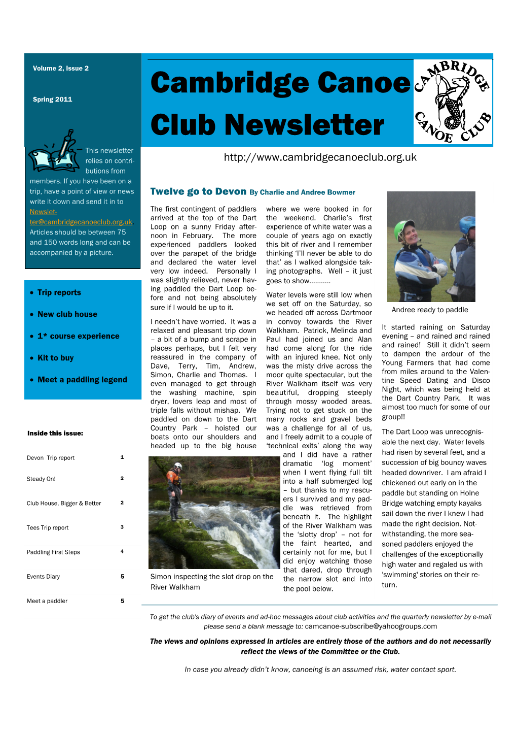 Cambridge Canoe Club Newsletter