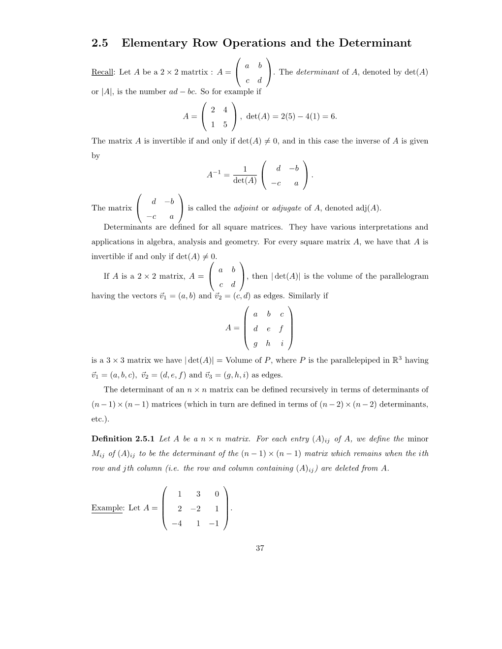 2.5 Elementary Row Operations and the Determinant